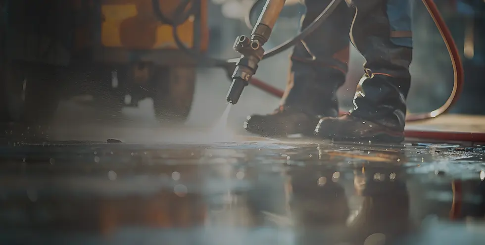 Nettoyage de sol avec un nettoyeur haute pression sur un chantier ou une surface extérieure
