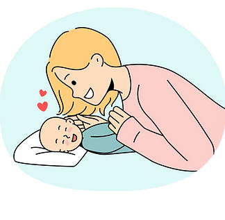A mother plays with her child. (drawing)