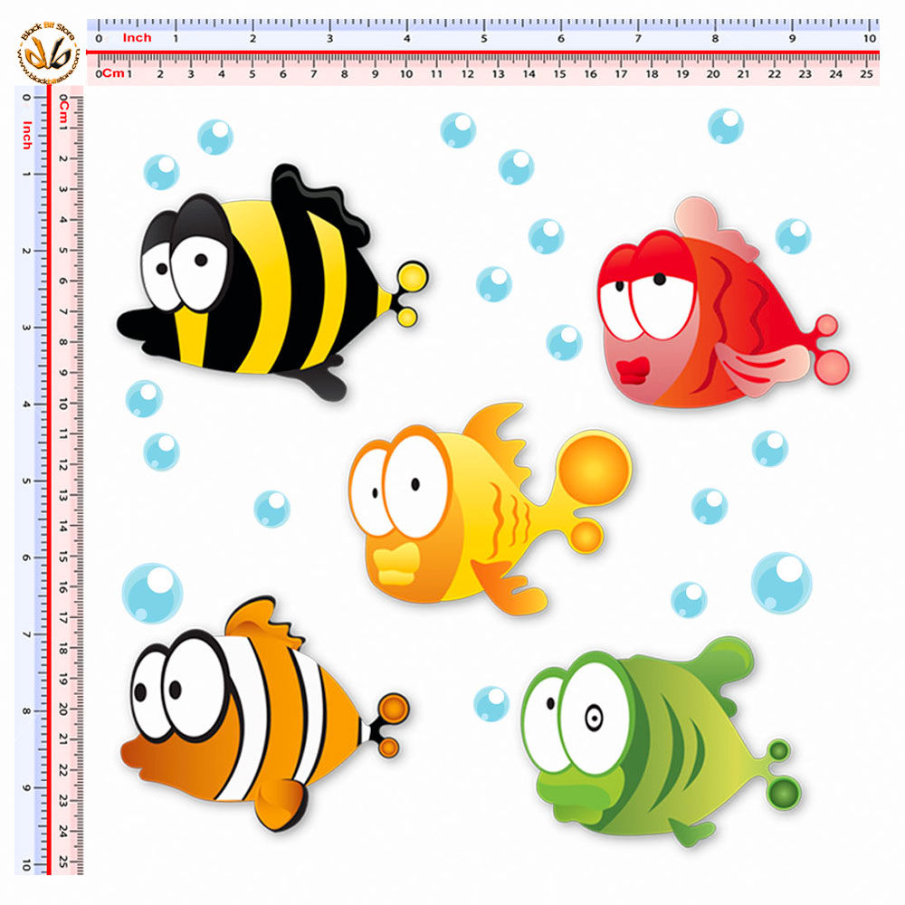 Adesivi pesci con bolle Sticker fish with bubbles decal 5 Pz.