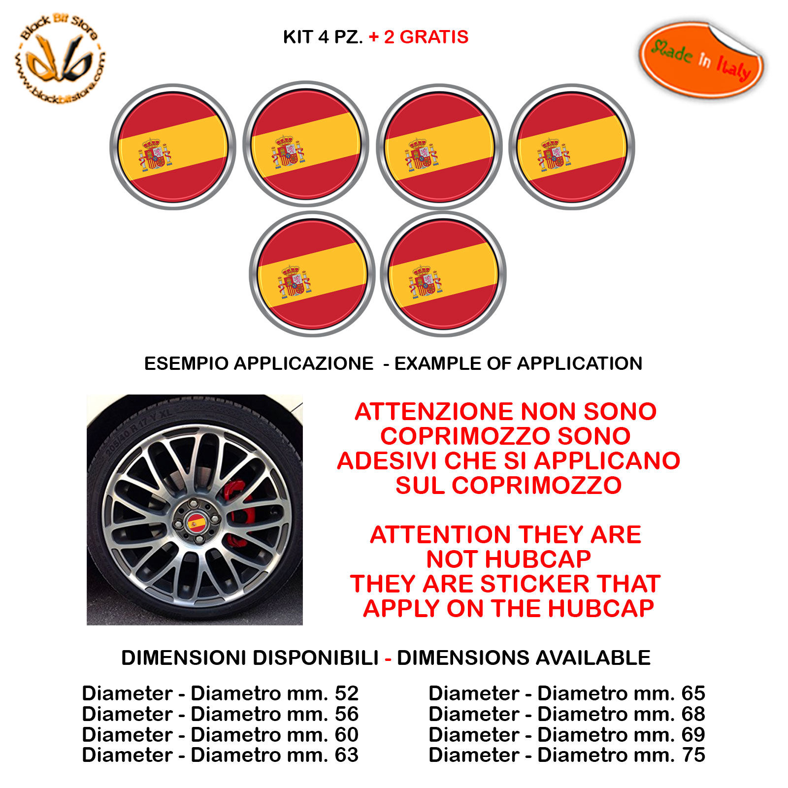 Adesivi coprimozzo bandiera spagna flag sticker for hubcap auto mo