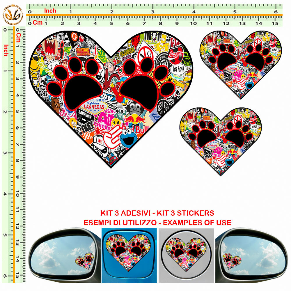 Adesivi specchietti cuore impronta Sticker bomb mirror auto 3 Pz.