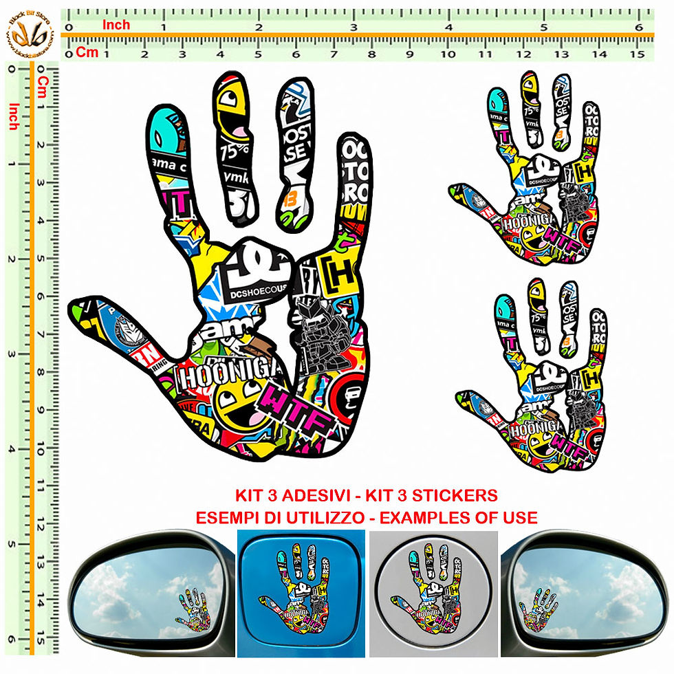 Miniatura: Adesivi specchietti mano hand Sticker bomb mirror auto 3 Pz.