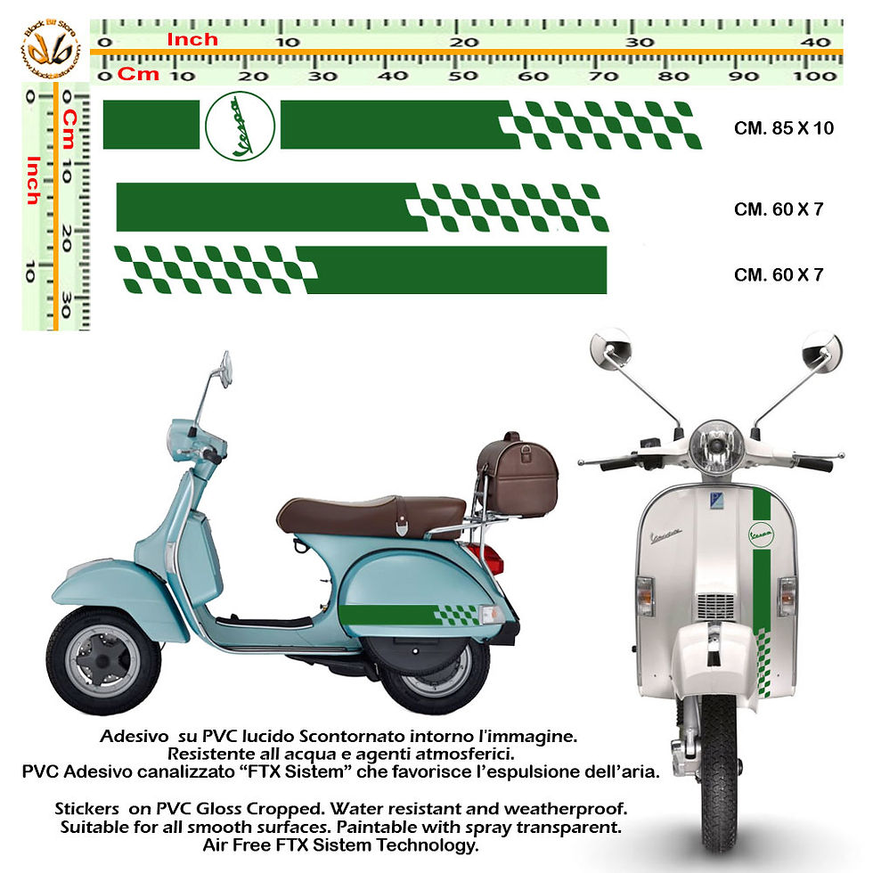 Miniatura: Adesivi prespaziati vespa strisce quadri sticker pvc cropped 3 PZ.