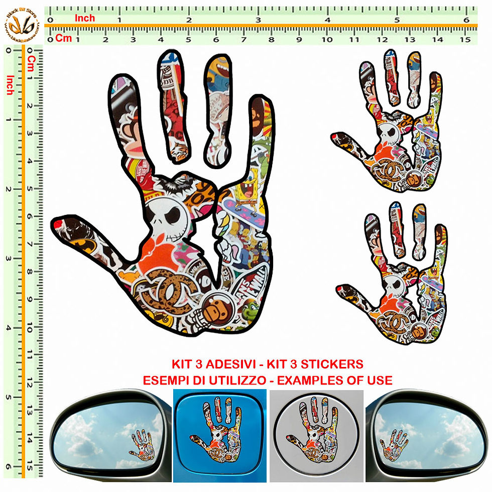 Miniatura: Adesivi specchietti mano hand Sticker bomb mirror auto 3 Pz.