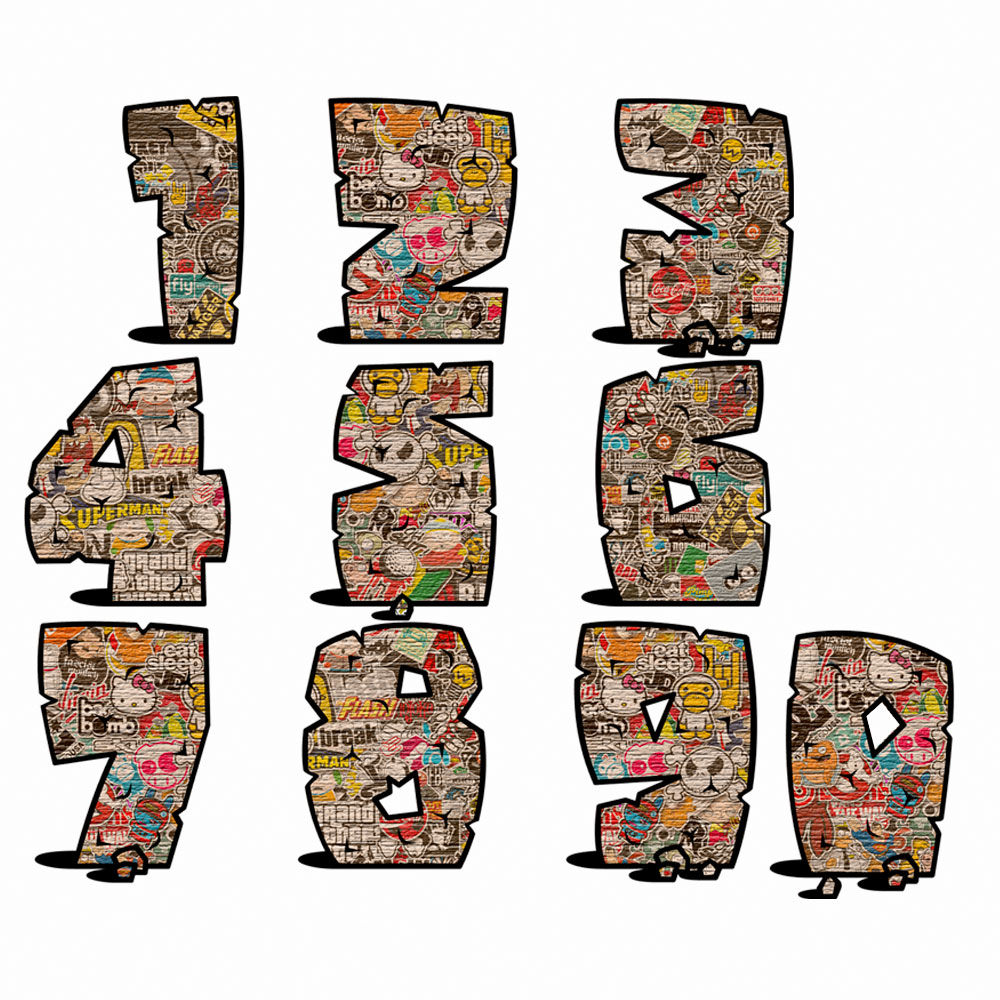 Adesivi numeri sticker bomb stone number pietra design 2 pz. cm. 10-5