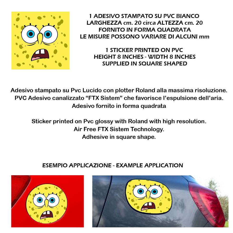 Miniatura: Adesivi serbatoio auto spongbob 2 Sticker car tank 1 Pz. Size 20x20 c