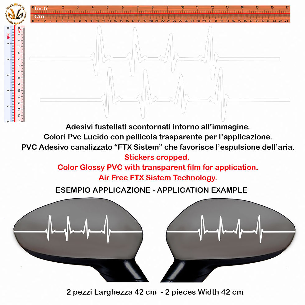 Miniatura: Adesivi specchietti auto cardiogramma heart sticker wing mirror
