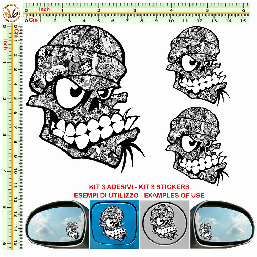 Miniatura: Adesivi specchietti teschio skull Sticker bomb mirror auto 3 Pz.