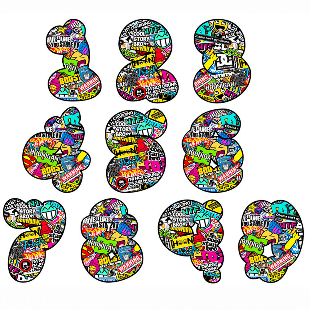 Adesivi numeri nuvole sticker bomb cloud number 2 pz. cm. 10-5