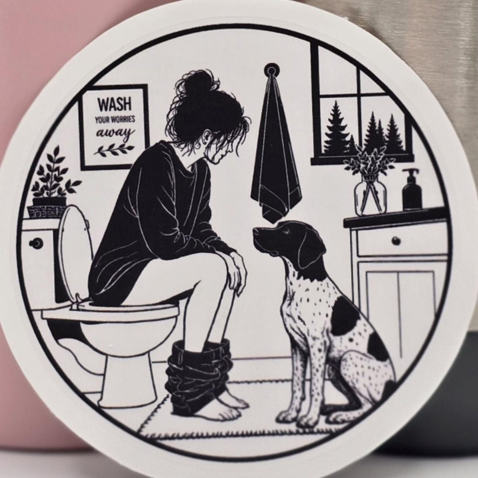Girl and German Shorthaired Pointer Bathroom Sticker — photo 1