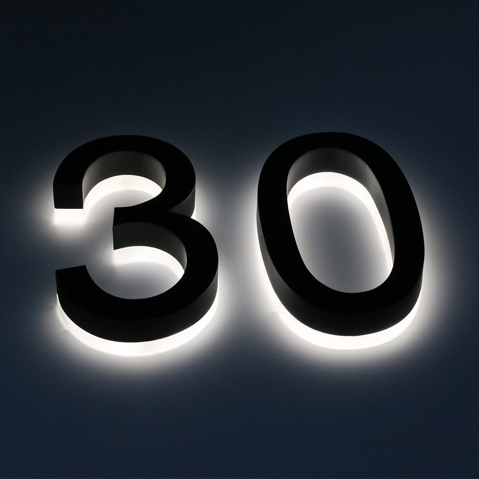 Thumbnail: Fabricated backlit Illuminated acrylic stainless steel halo lit house number
