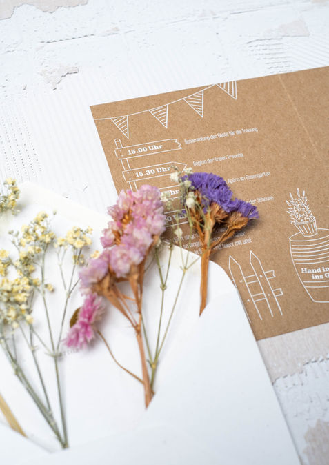 Hochzeitspapeterie von atelier 8048 Nina Ruchti, für eine Sommerhochzeit mit dem Motto Mittsommernachtsfest mit Trauung im Freien, mit vielen naturverbundenden, floralen Illustrationen, gedruckt in Zürich auf Recyclingpapier, fotografiert von Nora Brumm foundbyheart