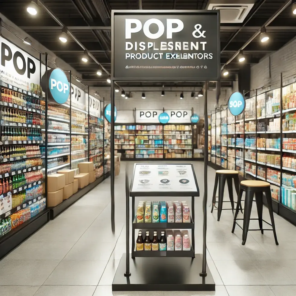 DALL·E 2024-10-18 17.57.38 - A retail presentation image showcasing POP displays and produ