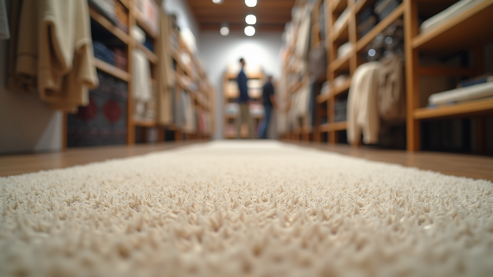 Eye-level view of a neatly arranged carpet display in an online store