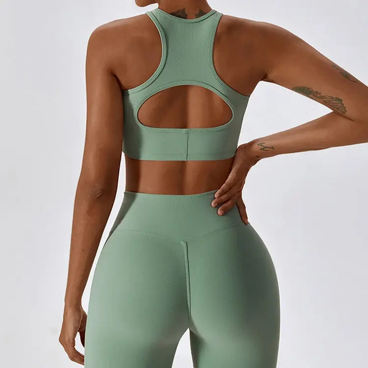 Thumbnail: Women High Impact Shockproof Ribbed Sports Bra Workout Top