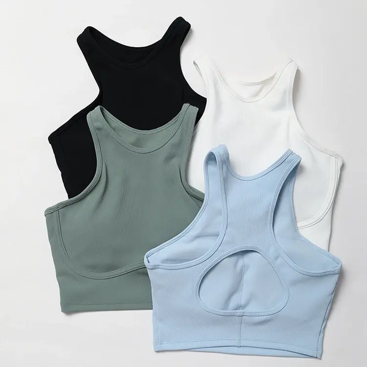 Thumbnail: Women High Impact Shockproof Ribbed Sports Bra Workout Top