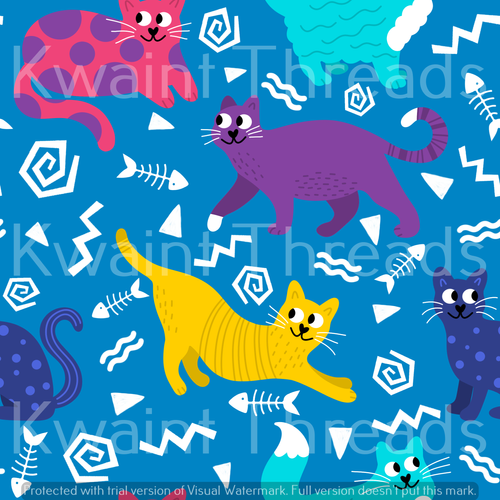 Fabric Mama Cattitude Rainbow Cats Fabric On Demand Pre Or Kwaint Threads