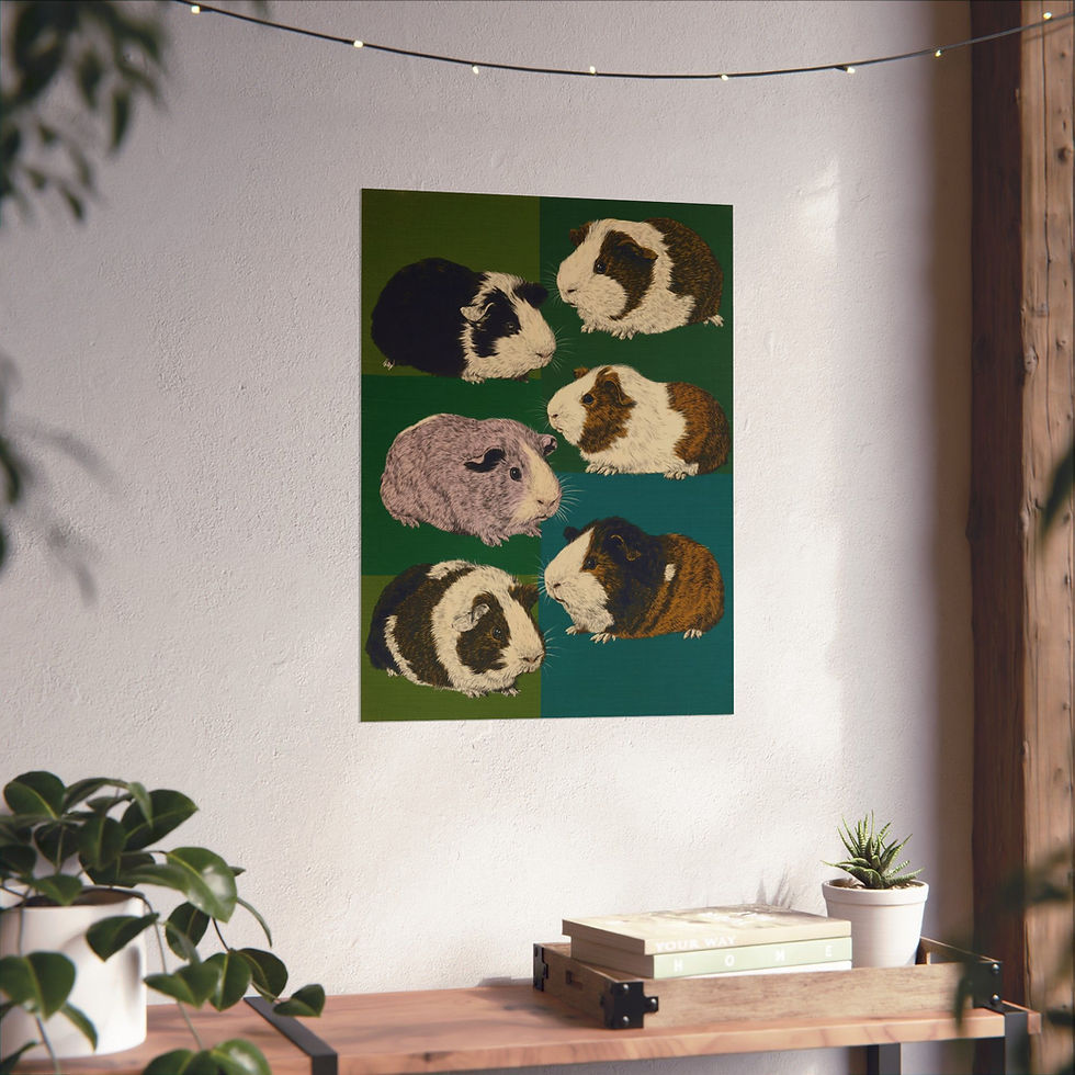 Thumbnail: Guinea Pig Wall Art - "Six Little Piggies" Poster -Living Room, Nursery & Office