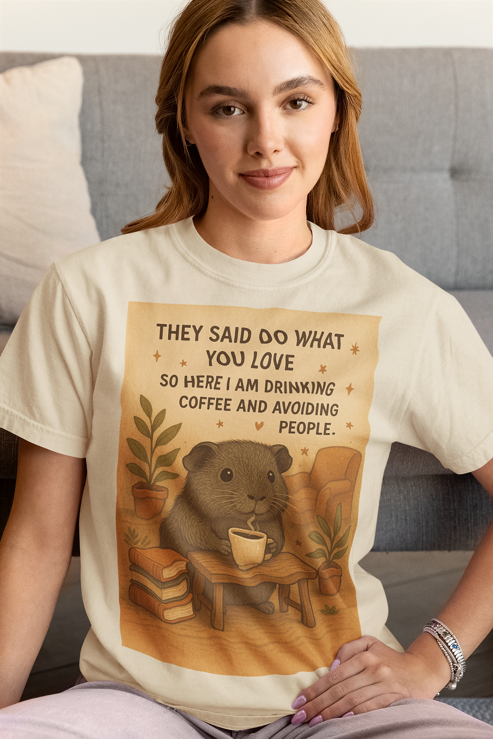 “Coffee & Quiet” Guinea Pig Luxe T-Shirt – Take Your Peace Brewed & Undisturbed