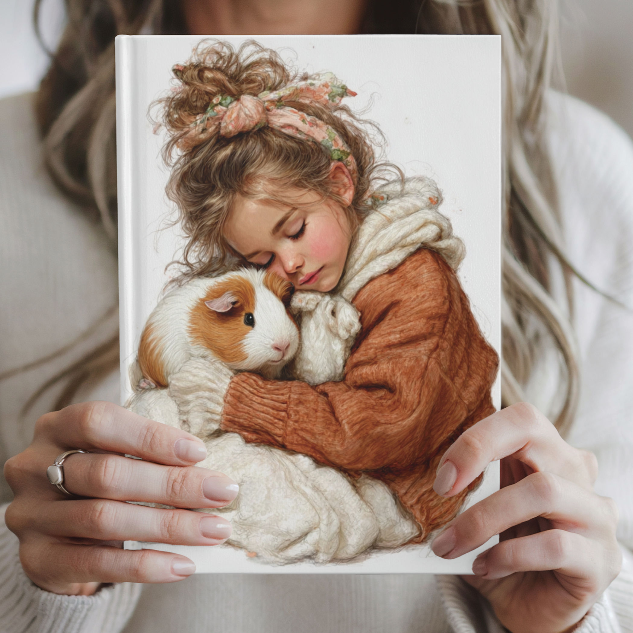 Guinea Pig Mom Hardcover Journal - Cute Girl Snuggling Pet Notebook