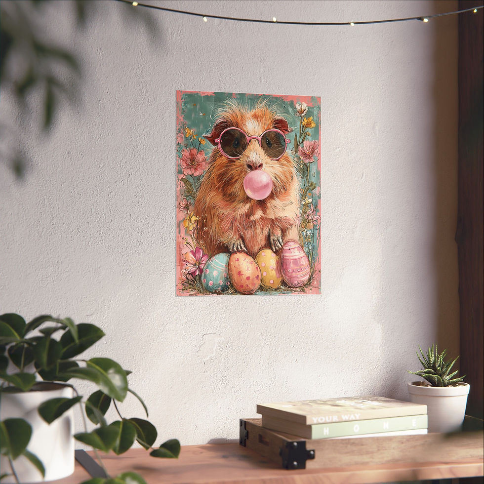 Thumbnail: Funny Guinea Pig Easter Wall Art | Bubblegum Guinea Pig Poster 