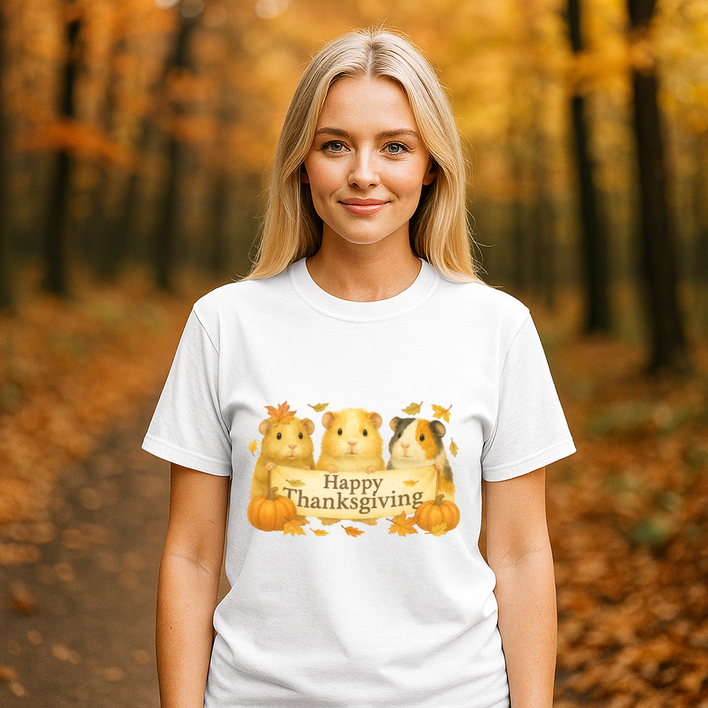 Guinea Pig Thanksgiving T-Shirt - Cute Fall Animal Tee, Happy Thanksgiving Shirt