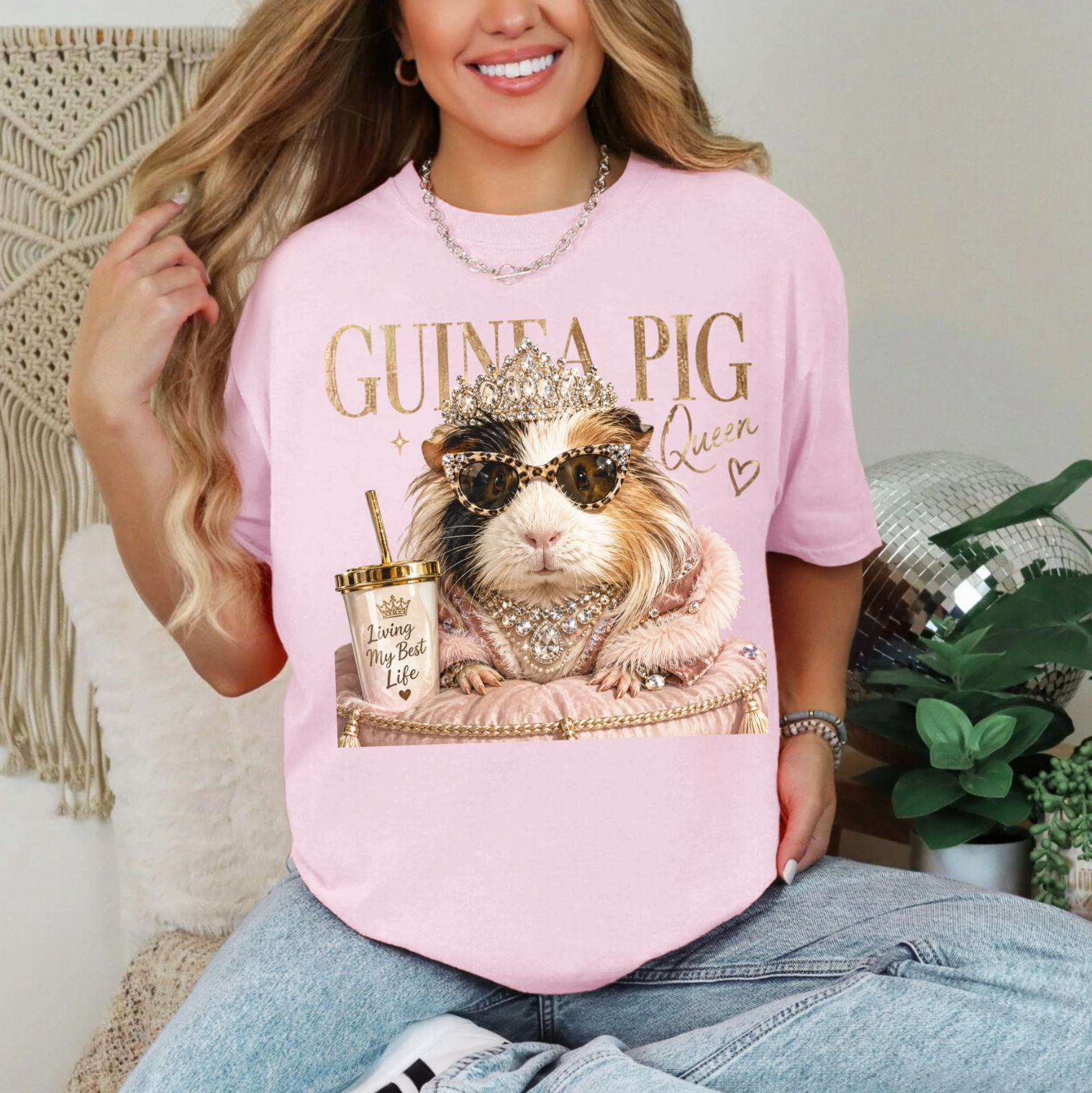 Guinea Pig Queen T-shirt | Glam Pig Graphic Tee, Cute Pet Lover Shirt