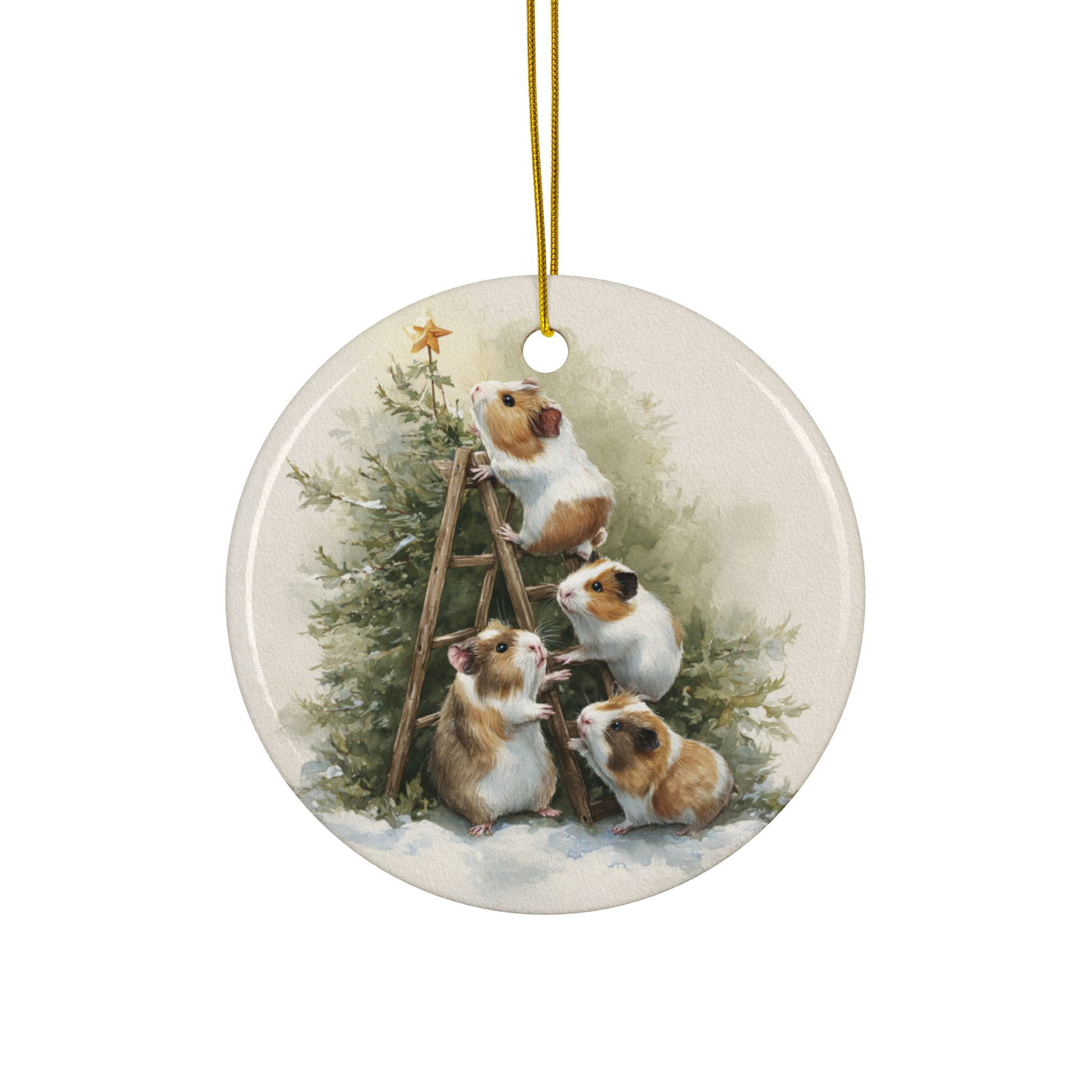 Double-Sided Guinea Pig Christmas Ornament • Hand-Illustrated Ceramic Keepsake