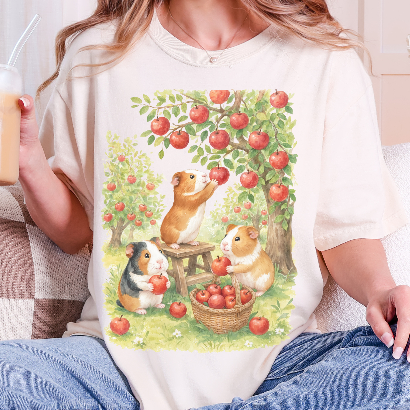 Guinea Pig Apple Orchard T-Shirt Harvest Animal Illustration Comfort Colors