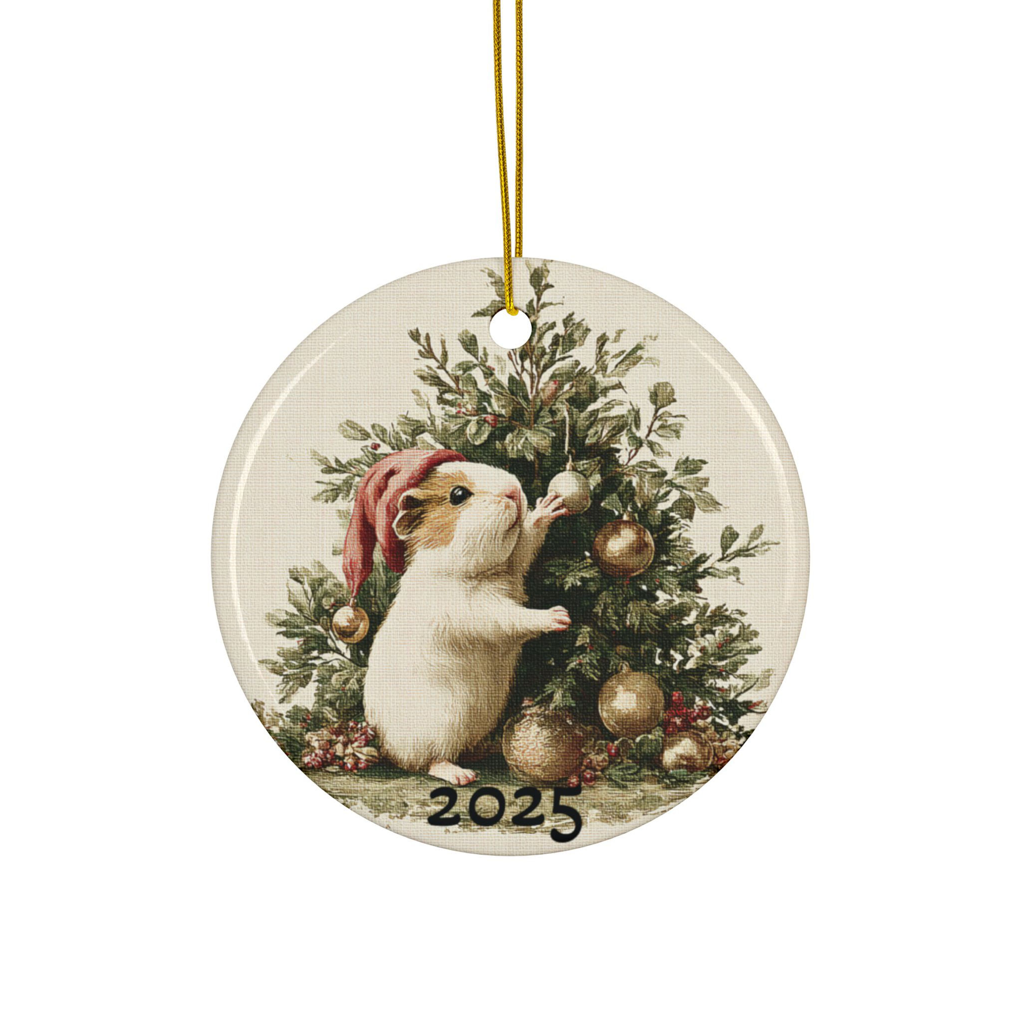 Guinea Pig Christmas Ornament • Double-Sided, Hand-Illustrated Ceramic Keepsake