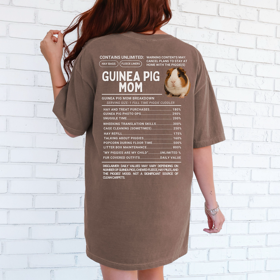 Thumbnail: Guinea Pig Mom T-Shirt - Funny Nutrition Label Back Graphic for Cavy Lovers