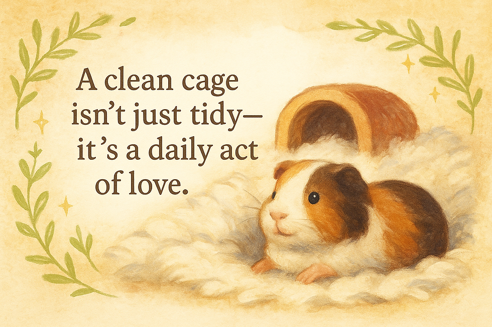 A guinea pig is resting on a pile of clean, soft fleece.