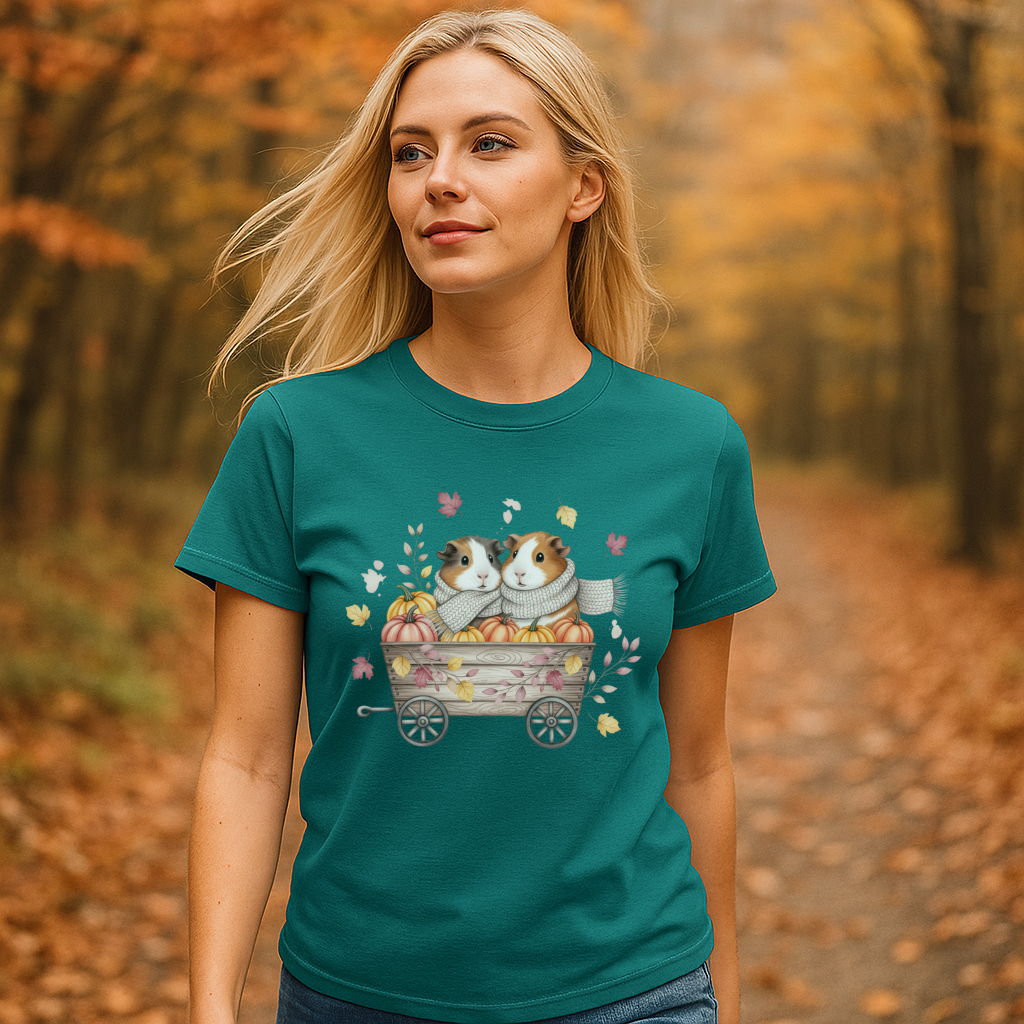 Fall Guinea Pig T-Shirt - Cozy Autumn Graphic Tee for Animal Lovers