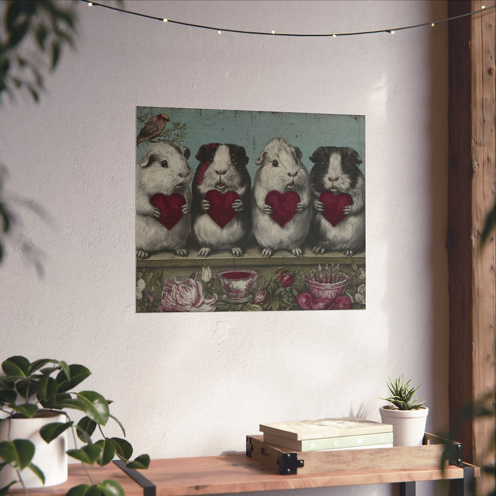 Thumbnail: Guinea Pig Hearts Matte Horizontal Poster — Cute Vintage Animal Wall Art