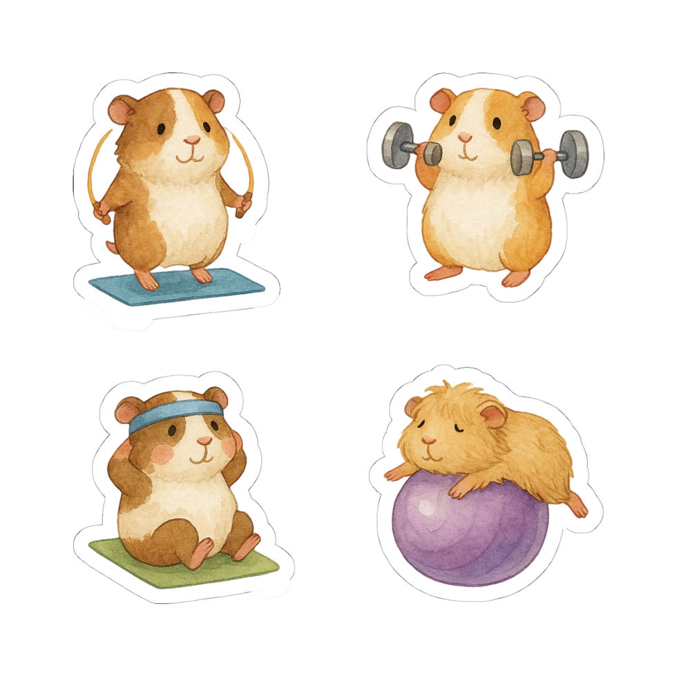 Guinea Pig Workout Stickers - Gym Animal Stickers - Vinyl Glossy Cavy Decals