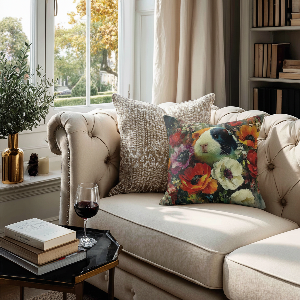 Guinea Pig Floral Pillow | Double-Sided Art Cushion