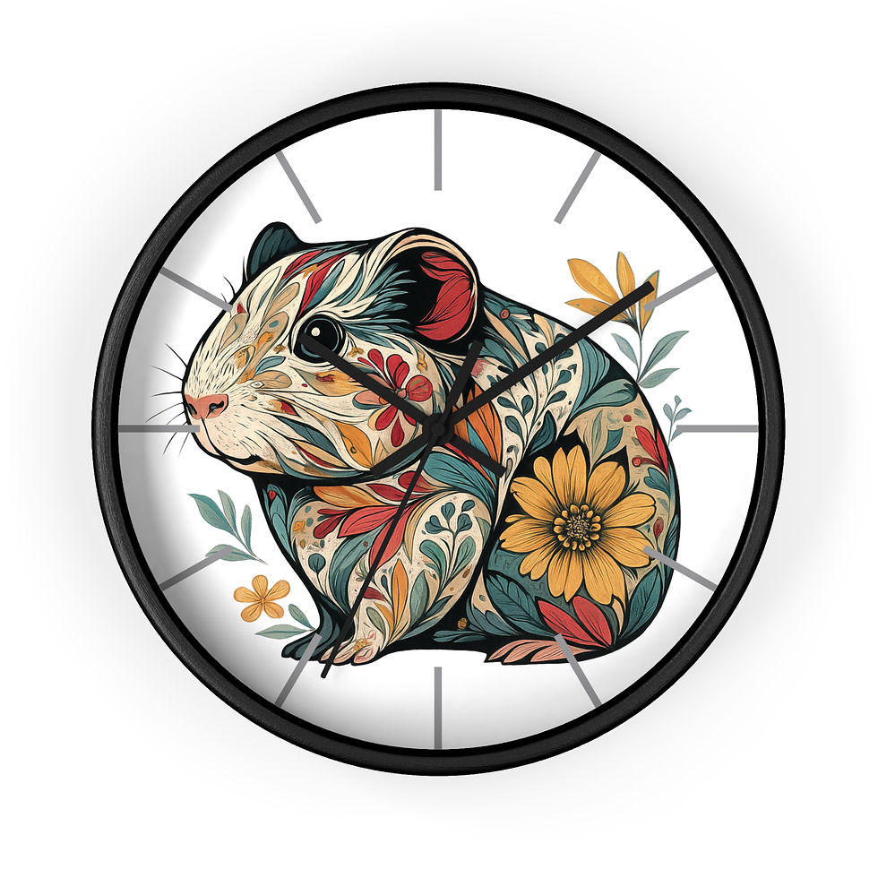 Guinea Pig Wall Clock • Boho Floral Animal Art