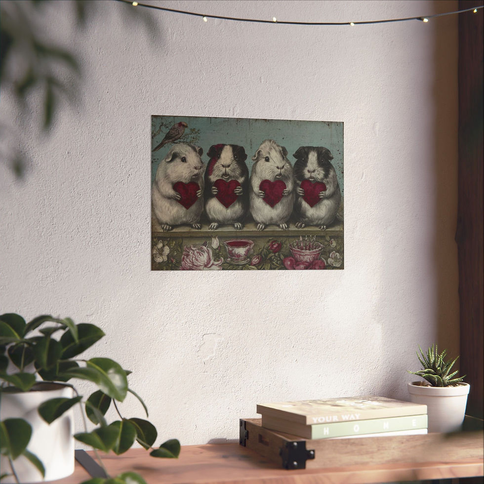 Thumbnail: Guinea Pig Hearts Matte Horizontal Poster — Cute Vintage Animal Wall Art