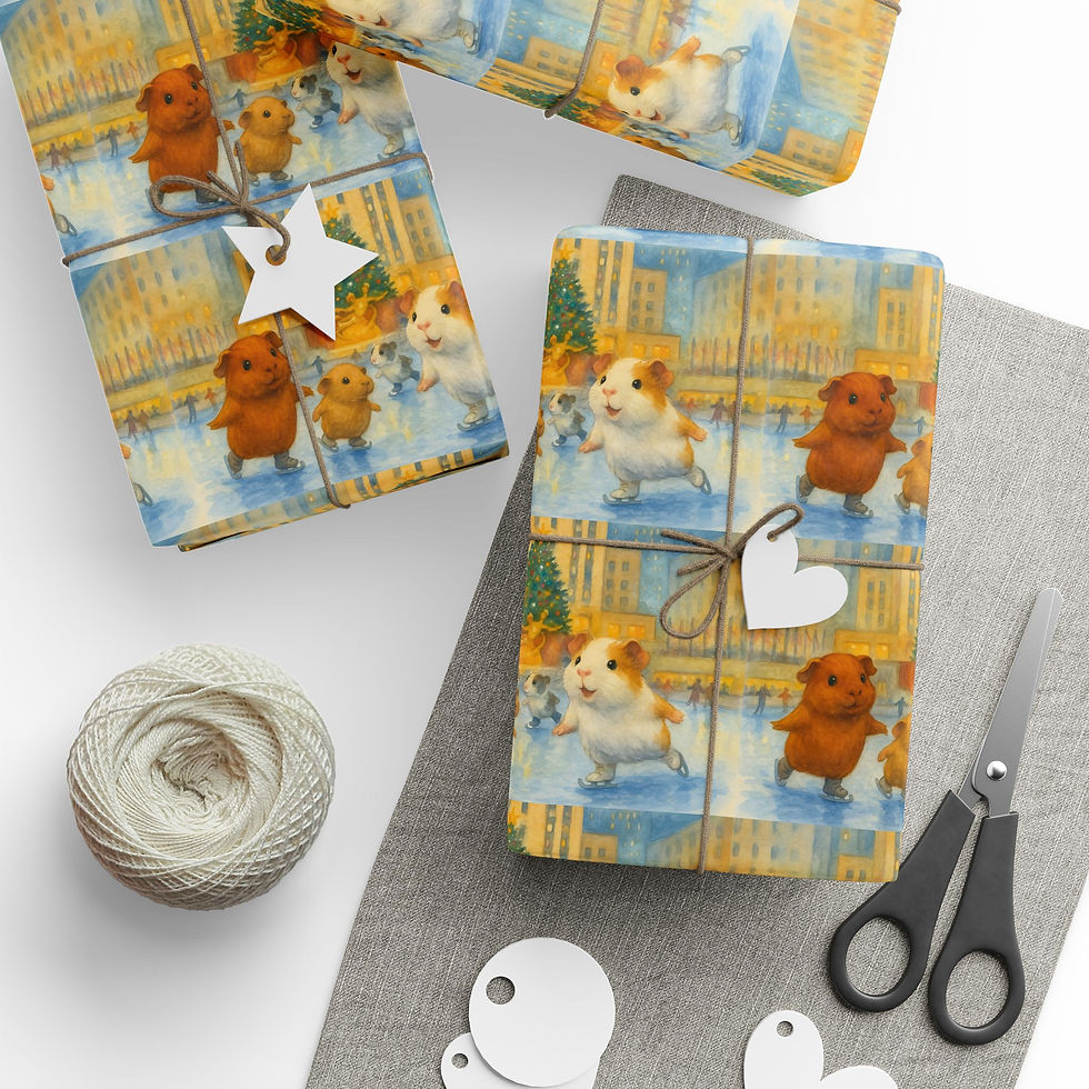 Guinea Pig Christmas Wrapping Paper | Cute Ice Skating Gift Wrap