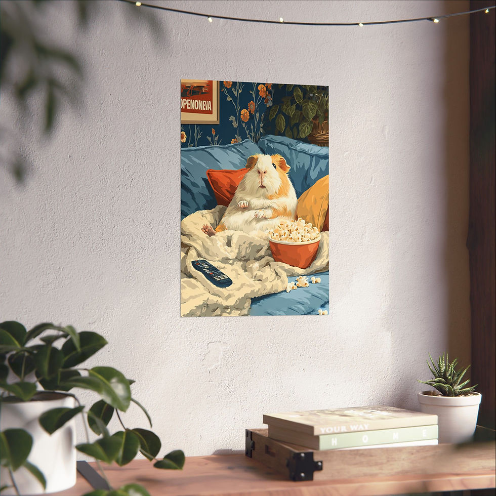 Thumbnail: Guinea Pig Movie Night Poster - Cozy Animal Wall Art