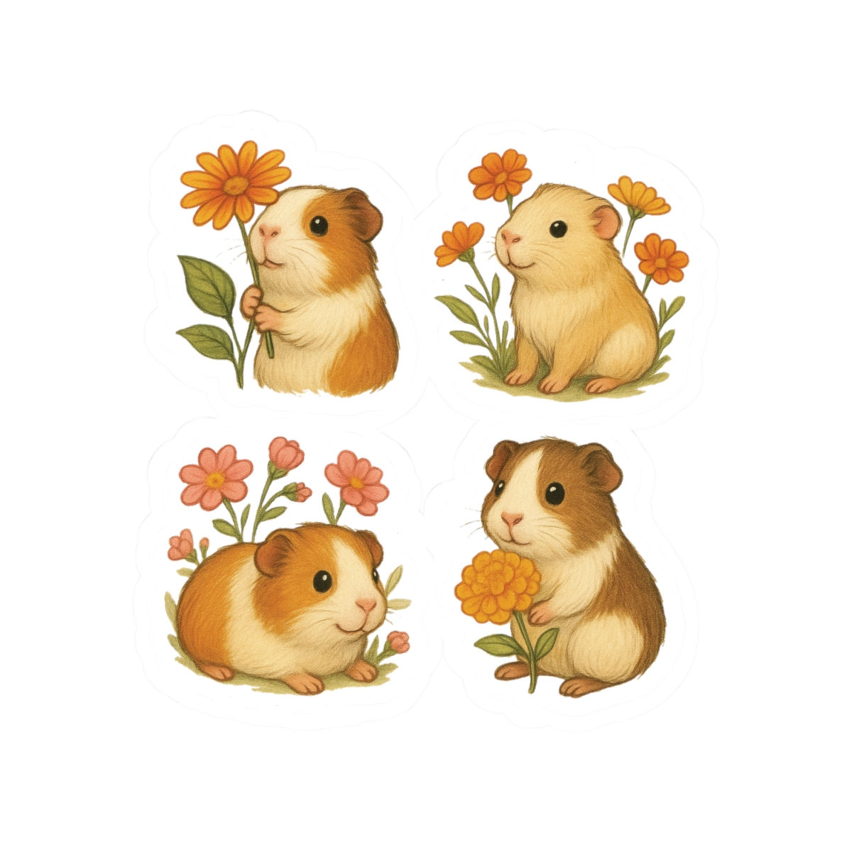Cute Guinea Pig Floral Kiss-Cut Stickers Perfect for Laptop, Scrapbooking