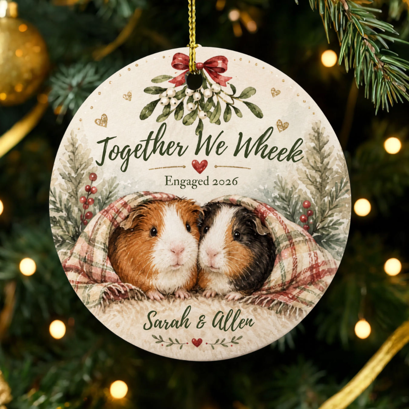 Guinea Pig Couple Ceramic Ornament Personalized Engaged 2026 Holiday Decoration