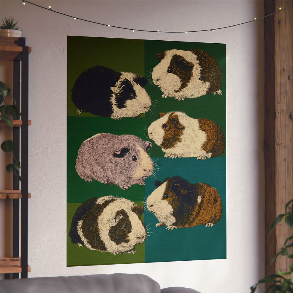 Guinea Pig Wall Art - "Six Little Piggies" Poster -Living Room, Nursery & Office