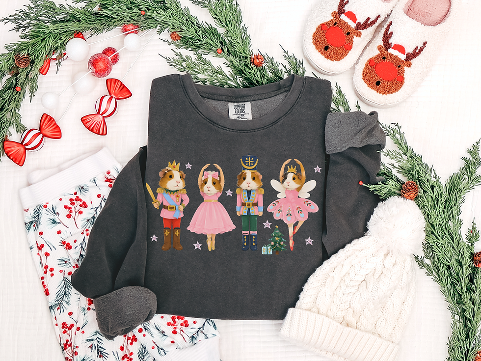 Thumbnail: Nutcracker Guinea Pigs Holiday Sweatshirt — Sugar Plum Ballet Watercolor