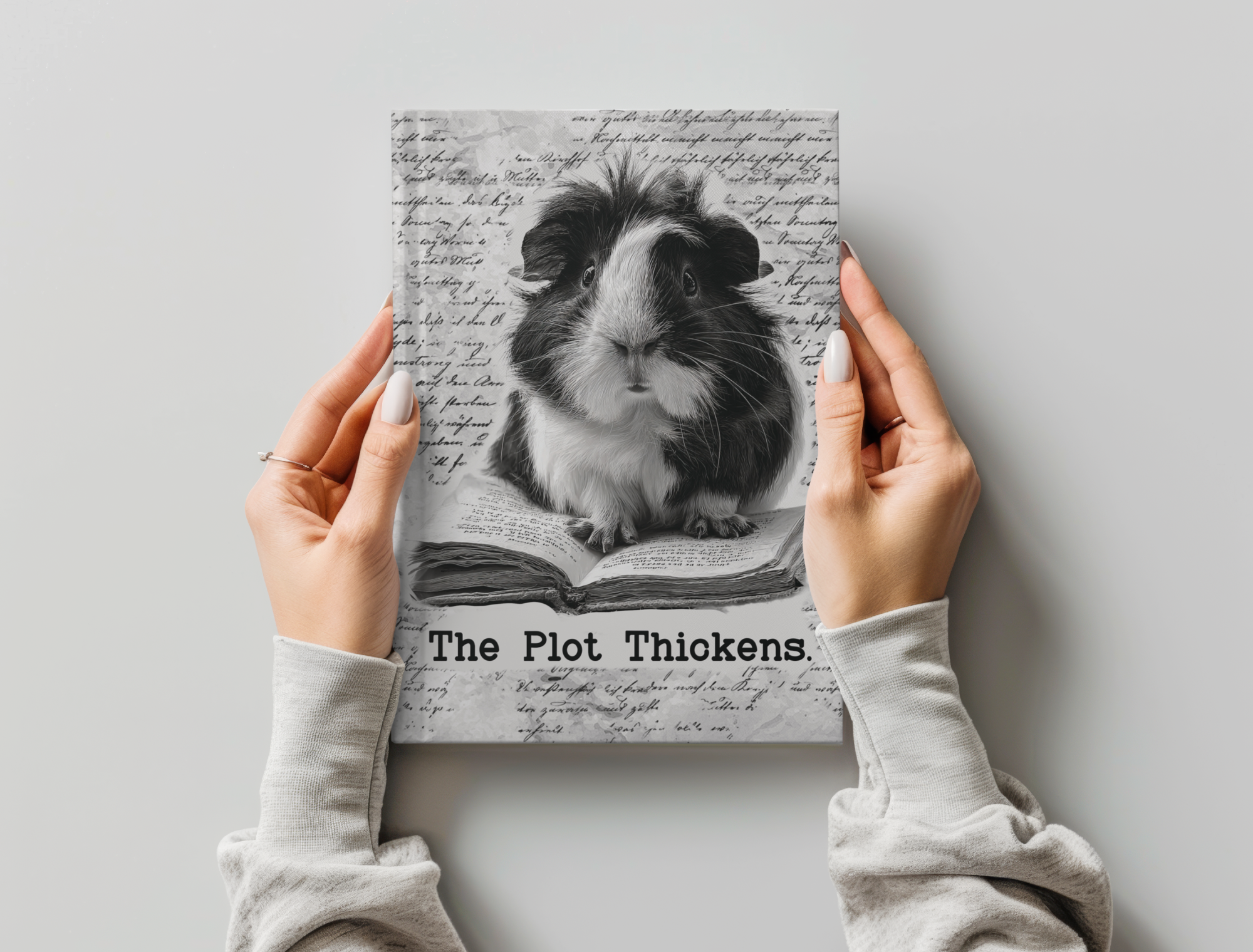 Hardcover Journal - 'The Plot Thickens' Guinea Pig Reading Book