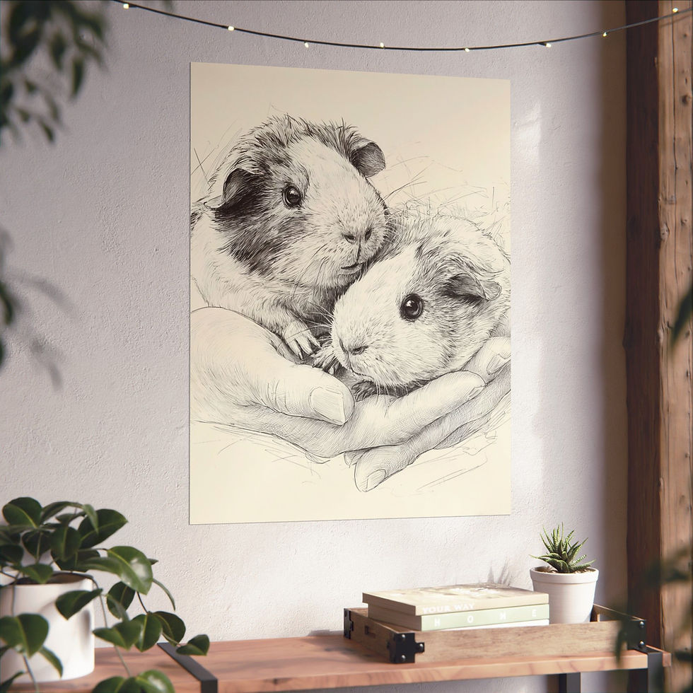 Thumbnail: Guinea Pig Pencil Art Poster — Matte Vertical Pet Portrait