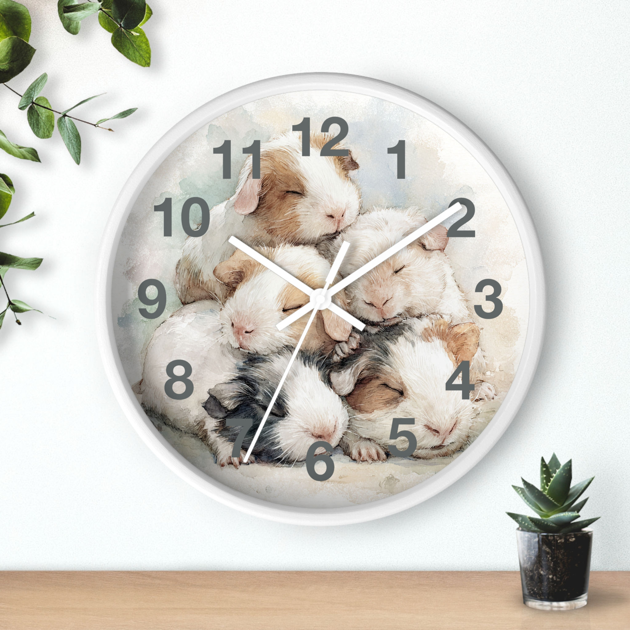 Guinea Pig Wall Clock - Sleeping Piggies Art - Cozy Cottagecore Home Décor