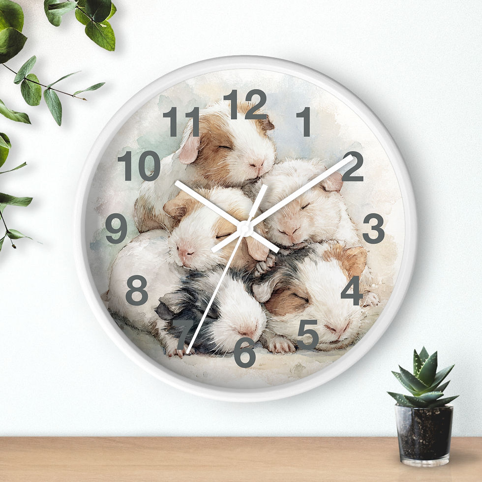 Guinea Pig Wall Clock - Sleeping Piggies Art - Cozy Cottagecore Home Décor
