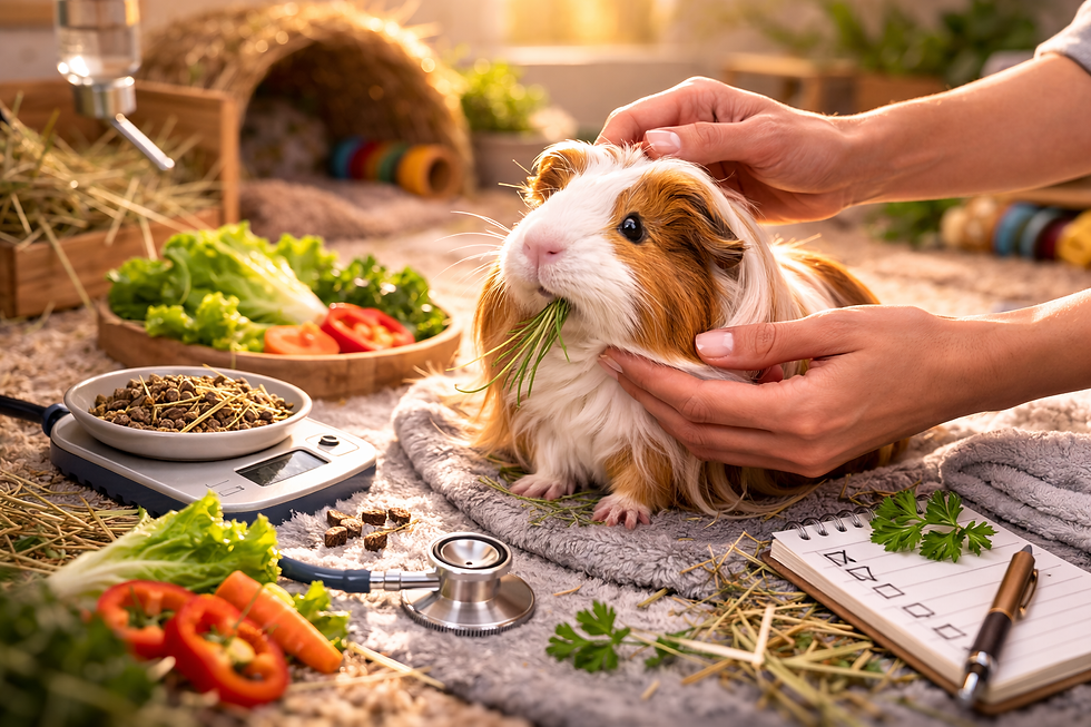 A guinea pig is getting a health check.