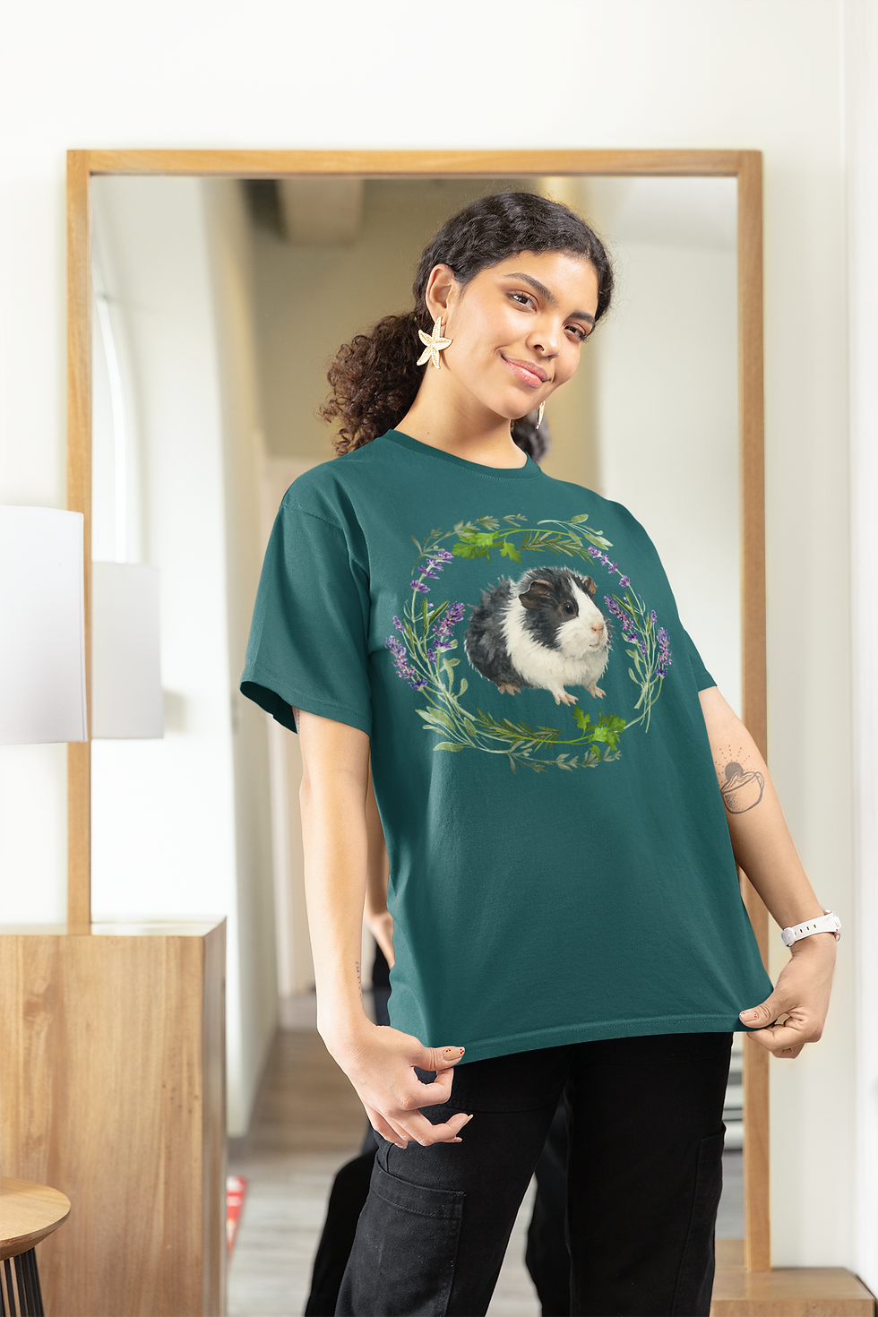 Guinea Pig Herb Wreath T-Shirt – Herbal Nature Guinea Pig Graphic Shirt